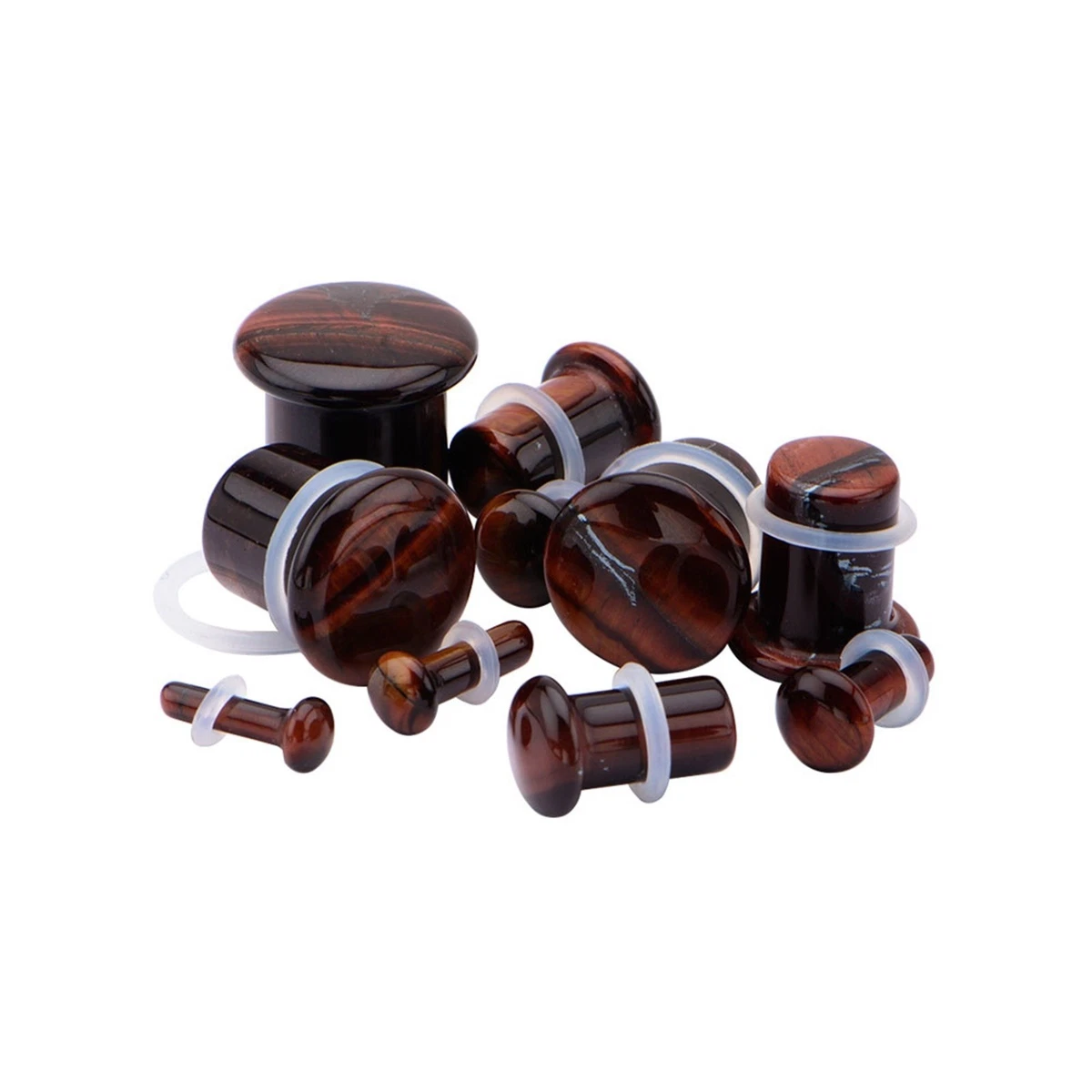 PAIR Stone Tiger Eye Red Single Flare Ear Plugs 16mm 5 8