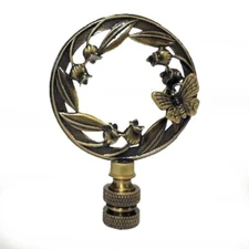 FLORAL WREATH LAMP SHADE FINIAL ANTIQUE BRASS - FINIAL THREAD #127