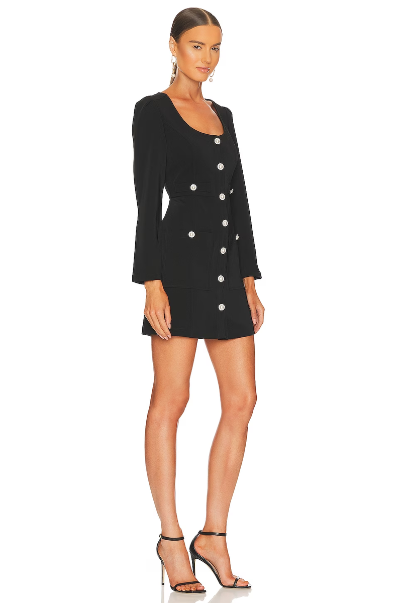 Line & Dot Alexis Mini Dress Long Sleeves in Black Casual Pearl Buttoms sz S
