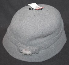 Women's Gray Bowler Hat w/ Bow  Fur Puff Ball - One Size
