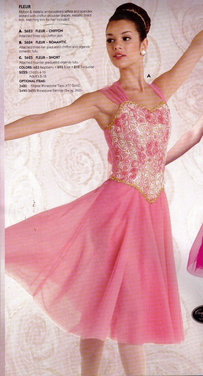 lt pink Lyrical chiffon Dress flyer straps rosette bodice gold trim Child |  eBay