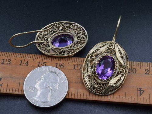 VINTAGE stone ALEXANDRITE jewelry UKRAINE russian Earrings Art SILVER 875 old - Picture 10 of 24