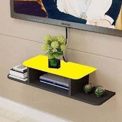 Black & Yellow Color T.V Set Up Box Entertainment Stand Wall Hanging Mounted - Foto 1 di 5