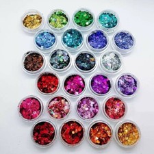 Rainbow Holographic Chunky Nail Glitter Spangles Powder 24 Colors Set USA