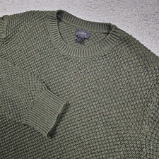 J Crew Sweater Mens Medium Green Cotton Textured Stitch Crewneck Pullover F4052