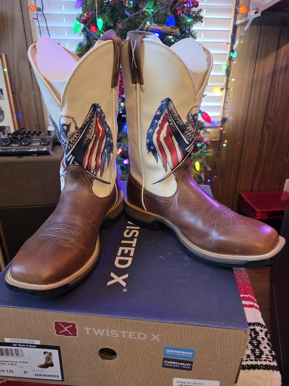 's Tech X Pecan With Red, White, And Blue Square Toe  Boots 