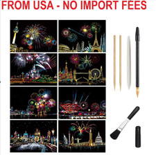 Scratch Art Paper, Rainbow Night View Scratchboard Pads for Adults and Teens, Mi