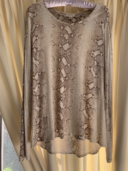 Witchery Snake Print Long Sleeve Crew Neck T’shirt Top,Beige Brown,  M
