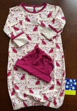 Kickee Pants Bamboo Hot Pink Fox Layette Gown & Hat Set  3-6 Month NWT