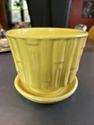 McCoy yellow bamboo planter 0373 4.5 inches tall attached tray drain hole