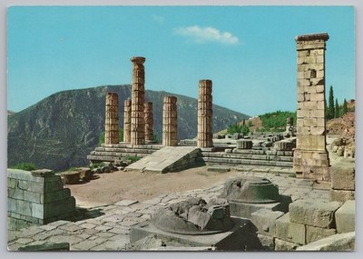 Vintage Delphi Temple of Apollo Columns Photochrome Postcard Greece