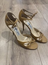 Jimmy Choo Heels EU 40 Patent Leather Sandals Nude Tan Italy Stiletto Dress Shoe