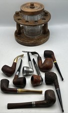 MTB- Lot Of 8 Vintage Tobacco Pipes And Tobacco Pipe Rack W/ Glass Jar & Cleaner