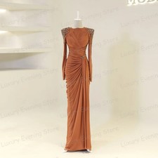 Evening Dresses Mermaid High Neck Sequined Long Sleeve Prom Gowns Fashion Party