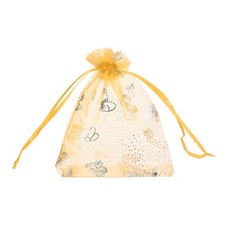 100 Pcs Organza Bag 4"x5" Sheer Butterfly Mesh Bags Drawstring Gold-Silver