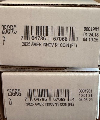2025 P&D American Innovation 2-$25 Rolls FLORIDA $1 Coins Space Shuttle in Boxes
