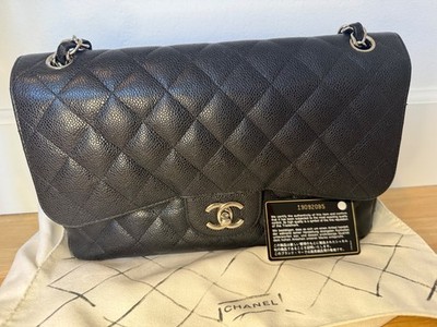 Chanel Classic Double Flap Quilted Caviar Black Shoulder Bag JUMBO