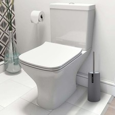 Image of Stylish Simple With Base Stainless Steel Long Hle Toilet Brush Set (Grey)