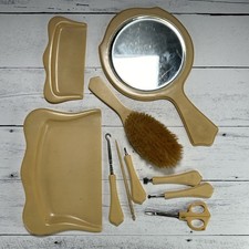 Antique French Boudoir Vanity Dresser Set 1910s-1920s Celluloid Mirror Brush
