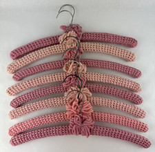 8 Vintage Crochet Clothes Hangers Nonslip Handmade Pink Hanger Granny Core