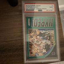 Panini Prizm Green Prizm Stephen Curry Get Hyped! #4 PSA 9 Warriors 2019-20 NBA