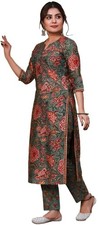 Women's Latest Printed Cotton Blend Straight Kurta With Pant Set