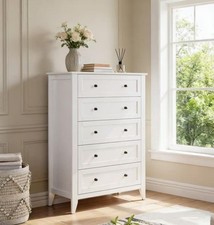 Modern Bedroom Dresser with 5 Drawers, Wooden Storage Dresser Chest of Drawers