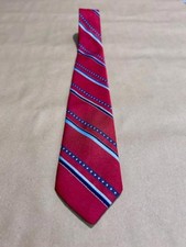 Ketch Red Tie   Red  Blue Stripe Pattern 55x3 VGUC Silk Feel Preppy Office