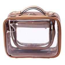 SANHECUN traveling toiletry case clear cosmetics makeup Medium, Brown