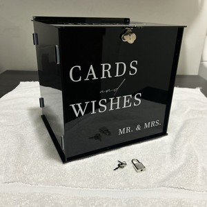 Cards and Wishes Mr. & Mrs. Wedding Card Box 10x10x8.5 Black W Lock N Keys