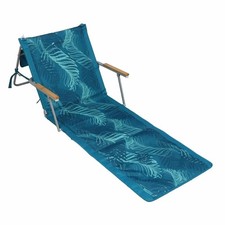 ⭐Waters Edge Folding Beach Lounger Chair W/ Backrest, Bamboo Arms, Carry Strap ⭐