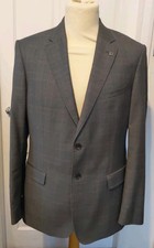 Ted Baker 100%wool  Grey Check Mens 42R Two Button Suit Jacket