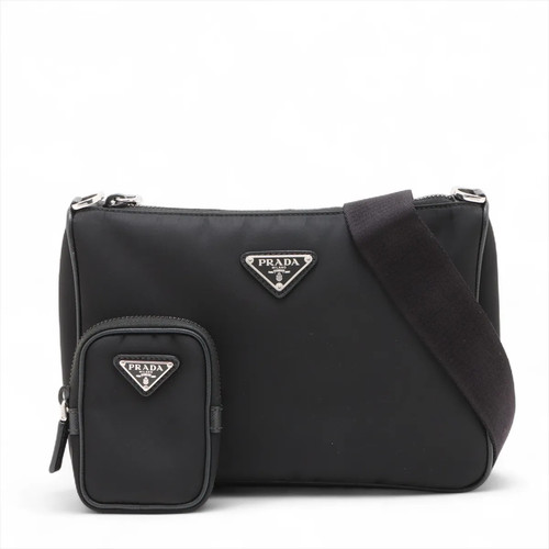 Prada Tessuto Nylon & Leather Shoulder bag Black open papers