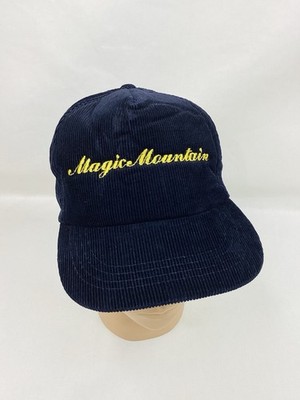 Vintage Magic Mountain Corduroy Strapback Hat Blue Amusement Park USA