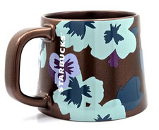 Starbucks Brown Copper Coffee Tea Mug 14 Oz Floral Pansy Flowers 2020 Brand New!