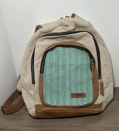 WOVEN 14" Laptop Tan & Teal Backpack Work Travel Or School