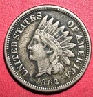 1862 US Copper Nickel Indian Head Cent! Very Fine! Civil War Days!