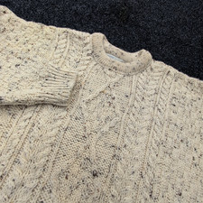 Vtg Country Collection Ireland Sweater Large Beige Flecked Wool Knit Fisherman
