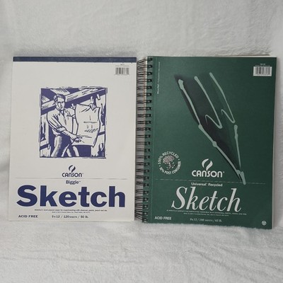 Canson Biggie Tablet & Universal Mixed Media Paper Spiral Bound 9 X 12 Lot of 2 