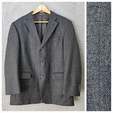 Oscar De La Renta Men's Gray Plaid Blazer 42R 44 Wool 3-Button Jacket Sport Coat