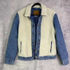 Levi Mens Sherpa panel Denim Trucker Jacket Blue Sz M Western Cowboy streetwear
