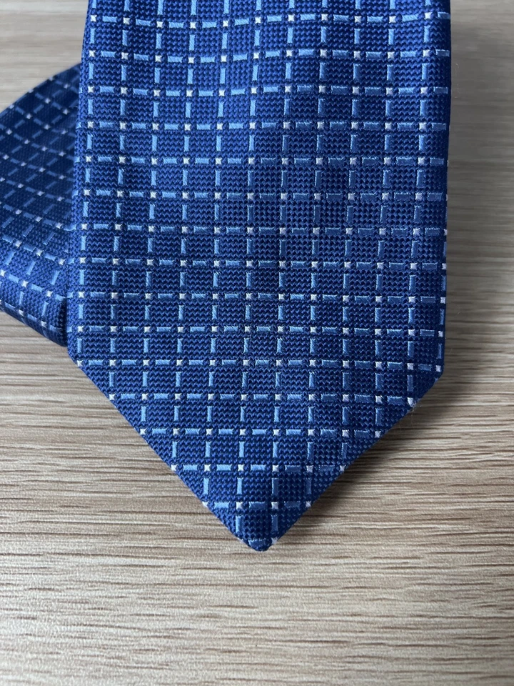 Дизайнерский галстук Hart Schaffner Marx синий геометрический 100% шелк - Изображение 2 из 4