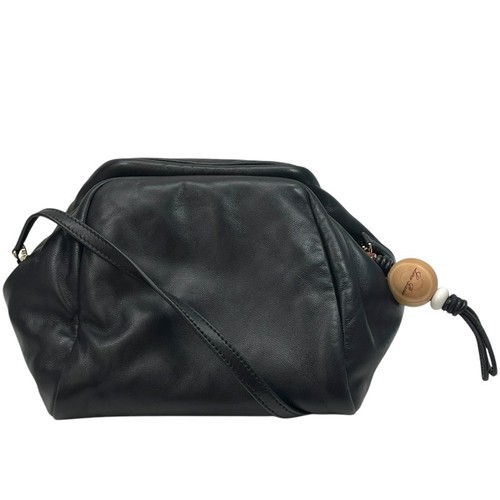 Loro Piana Shoulder Bag Nappa Leather Black Logo Charm Mini Handbag