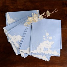 Set Salviette Punto Ombra Lino Soggetto Floreale 110x72 cm Italia XX Secolo