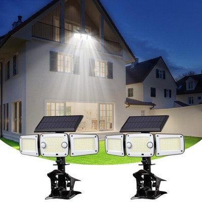 Clip on Solar Lights Outdoor 3 Heads, 280 Light with Motion & Remote, 1-Secon...