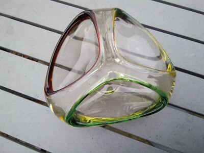 VINTAGE MID CENTURY MURANO ART GLAS DREIFARBIG SCHALE / ASCHENBECHER * SEHR GUTER ZUSTAND