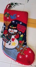 Prima Creations Punch Needle Snowman Let It Snow Red Velvet Back Stocking