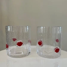 RED LIP Double Old Fashioned Glasses 14oz Set of 2 New
