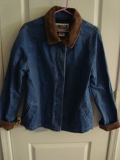 Vintage Forenza Denim Jean Jacket W Corduroy Neck /hidden Buttons Size L