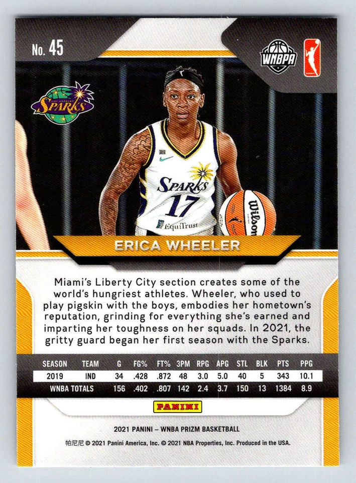2021 Panini Prizm WNBA #45 Erica Wheeler (ref 191148) - Image 2 of 2